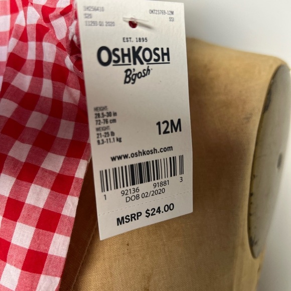 Oshkosh B’gosh 12 month red and white gingham onesie NWT - Picture 2 of 5